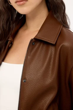 Alena Collared PU Jacket Chestnut Brown