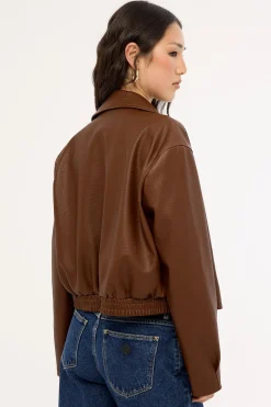 Alena Collared PU Jacket Chestnut Brown