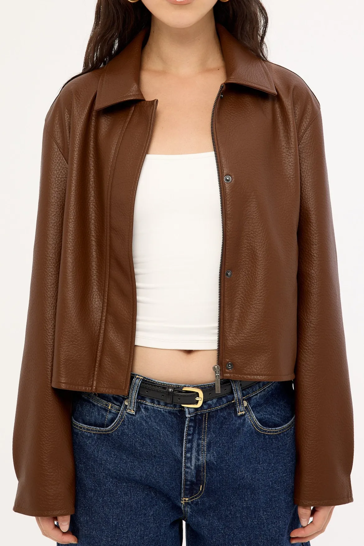 Alena Collared PU Jacket Chestnut Brown
