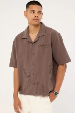 Alfresco Boxy Cropped Resort Shirt Brown