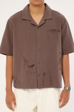 Alfresco Boxy Cropped Resort Shirt Brown