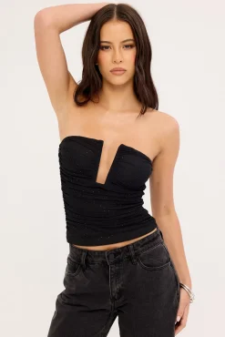 Alicia Shimmer Strapless Top Black