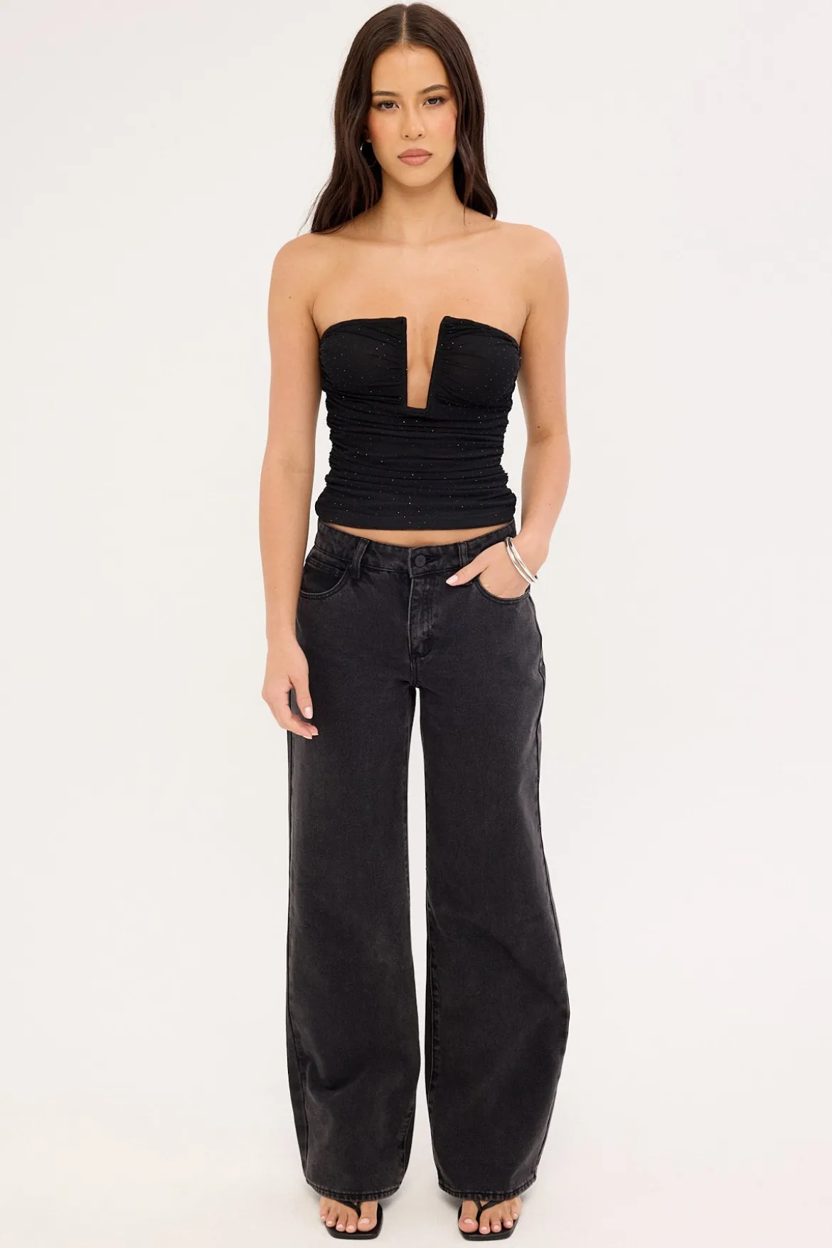 Alicia Shimmer Strapless Top Black