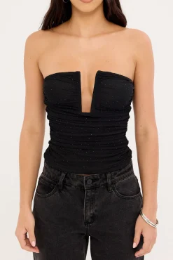 Alicia Shimmer Strapless Top Black