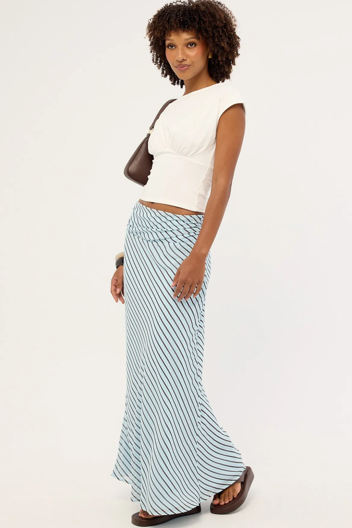 Aliyah Stripe Maxi Skirt Blue and Brown