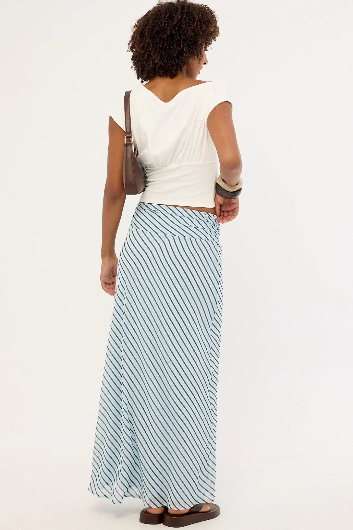 Aliyah Stripe Maxi Skirt Blue and Brown