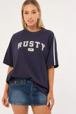 All Saint Collegiate OG Oversize Tee Navy Blue