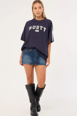 All Saint Collegiate OG Oversize Tee Navy Blue
