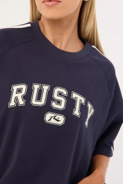 All Saint Collegiate OG Oversize Tee Navy Blue