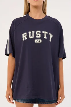 All Saint Collegiate OG Oversize Tee Navy Blue