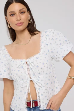 Allora Floral Short Sleeve Top Blue Floral