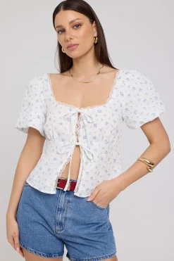 Allora Floral Short Sleeve Top Blue Floral