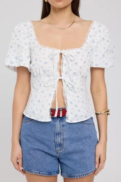Allora Floral Short Sleeve Top Blue Floral