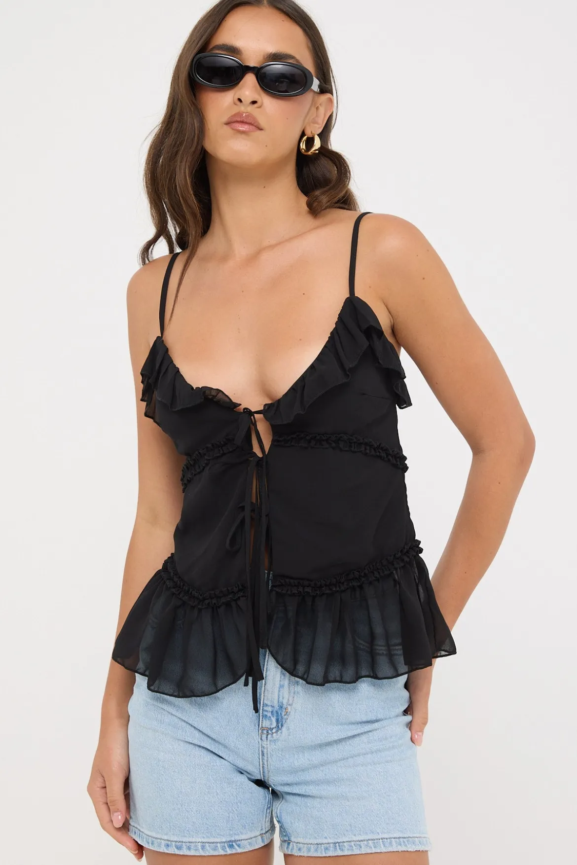 Amalie Ruffle Cami Top Black