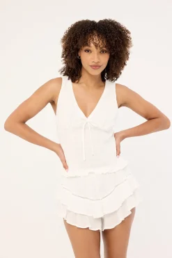 Amelia Frill Mid Rise Shorts White