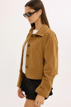 Amelie PU Suede Crop Jacket Tan