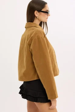 Amelie PU Suede Crop Jacket Tan
