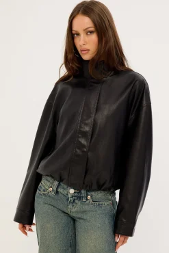 Amerie Funnel Neck PU Jacket Black