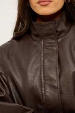 Amerie Funnel Neck Zip Up PU Jacket Brown