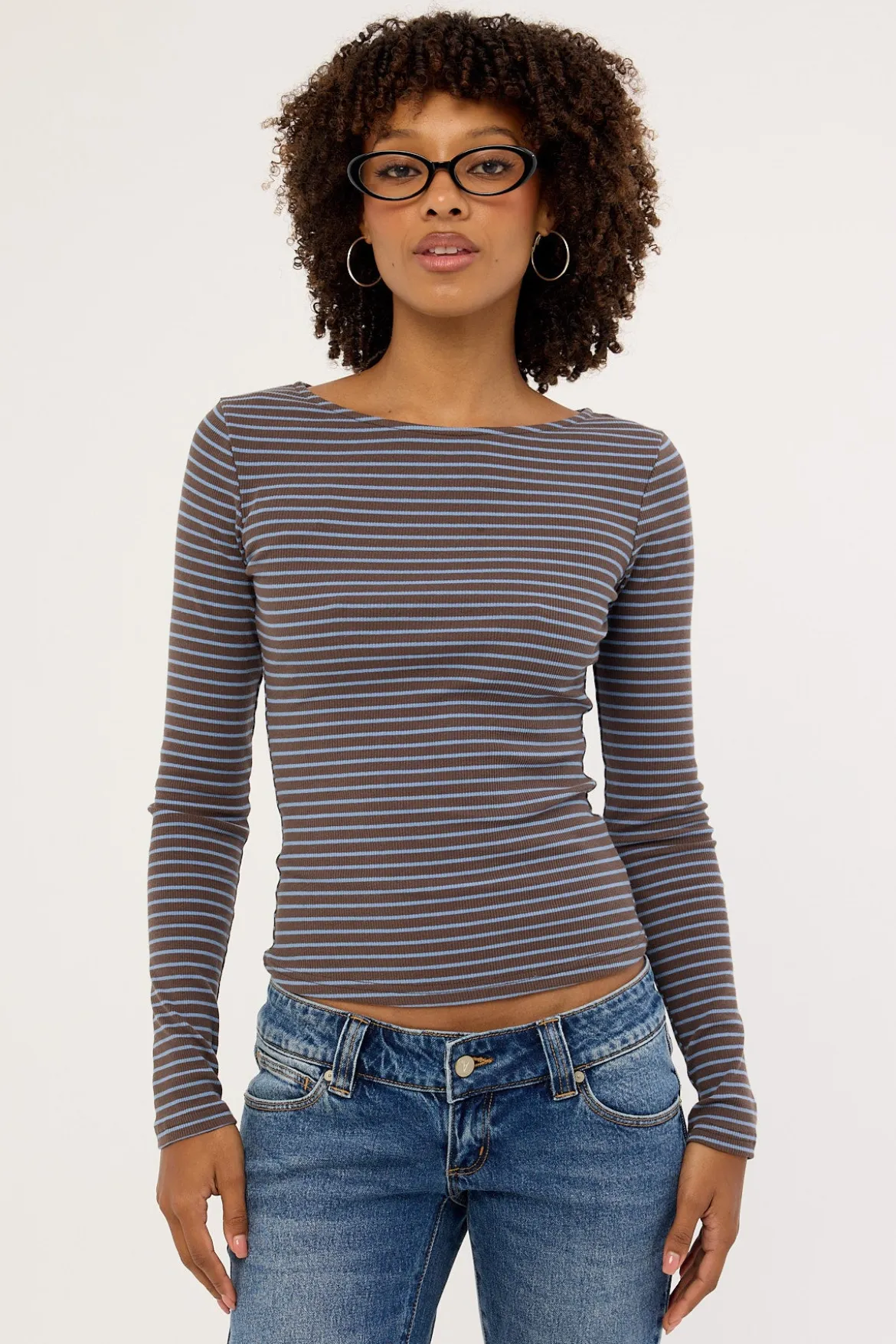 Amina Stripe Long Sleeve T-shirt Brown