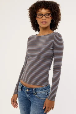 Amina Stripe Long Sleeve T-shirt Brown