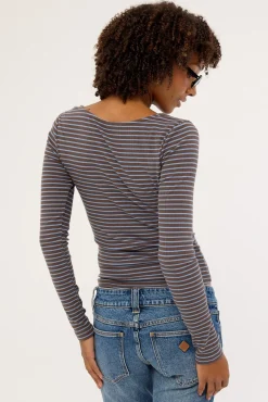 Amina Stripe Long Sleeve T-shirt Brown