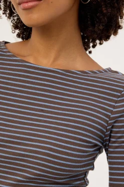 Amina Stripe Long Sleeve T-shirt Brown