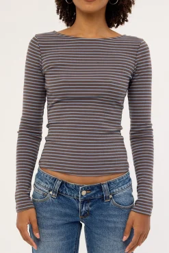 Amina Stripe Long Sleeve T-shirt Brown