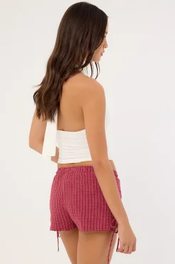 Andie Elasticated Tie Short Burgundy Check