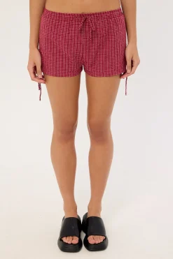 Andie Elasticated Tie Short Burgundy Check