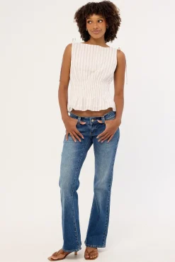 Andie Ruched Tie Top Pink Stripe
