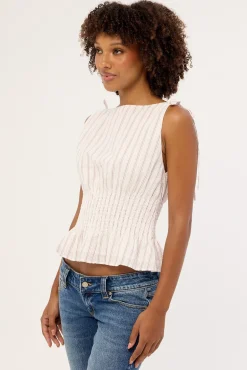 Andie Ruched Tie Top Pink Stripe