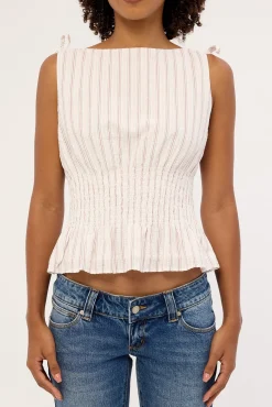 Andie Ruched Tie Top Pink Stripe