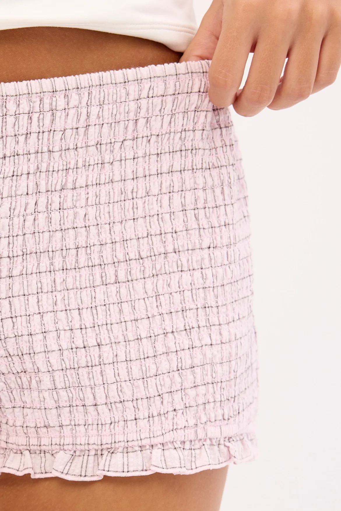 Andie Shirred Micro Shorts Pink Check