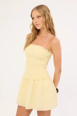 Andie Shirred Mini Dress Butter Yellow