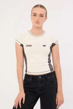 Anytime Panelled Cap Sleeve Tee Zine/Worn Black