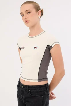 Anytime Panelled Cap Sleeve Tee Zine/Worn Black