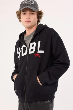 Applique Zip Thru Hood Black