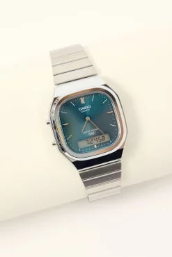 AQ240E-3A Duo Watch Silver/Teal