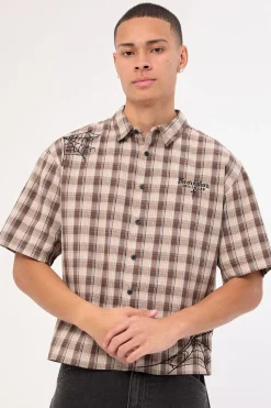 Arachnid Oversize Cropped Shirt Brown/Taupe Check