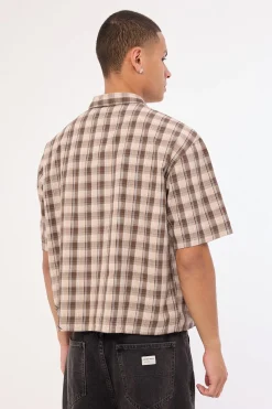 Arachnid Oversize Cropped Shirt Brown/Taupe Check
