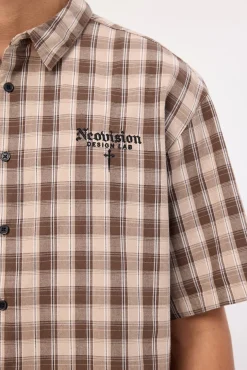 Arachnid Oversize Cropped Shirt Brown/Taupe Check