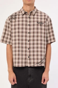 Arachnid Oversize Cropped Shirt Brown/Taupe Check