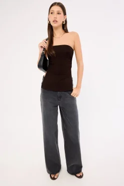 Aravie Ruched Bandeau Top Chocolate Brown