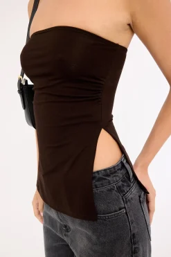 Aravie Ruched Bandeau Top Chocolate Brown