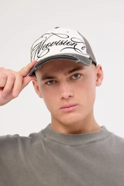 Arcane Distressed Trucker Cap Washed Black/White