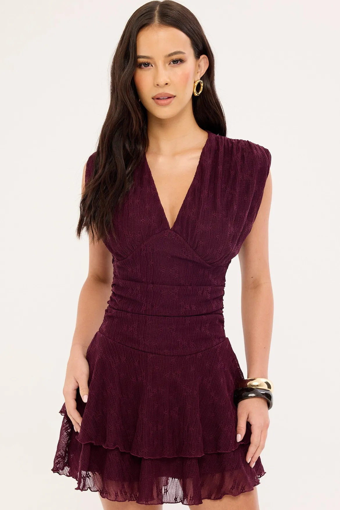 Ardena Frill Mini Dress Plum