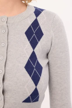 Argyle Knit Cardigan Grey Argyle