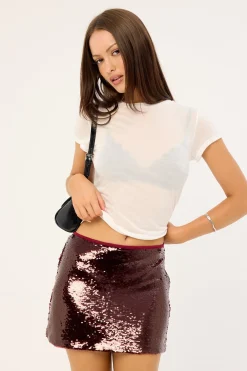 Ariana Sequin Mini Skirt Burgundy