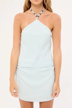 Ariel Beaded Halter Top Light Blue